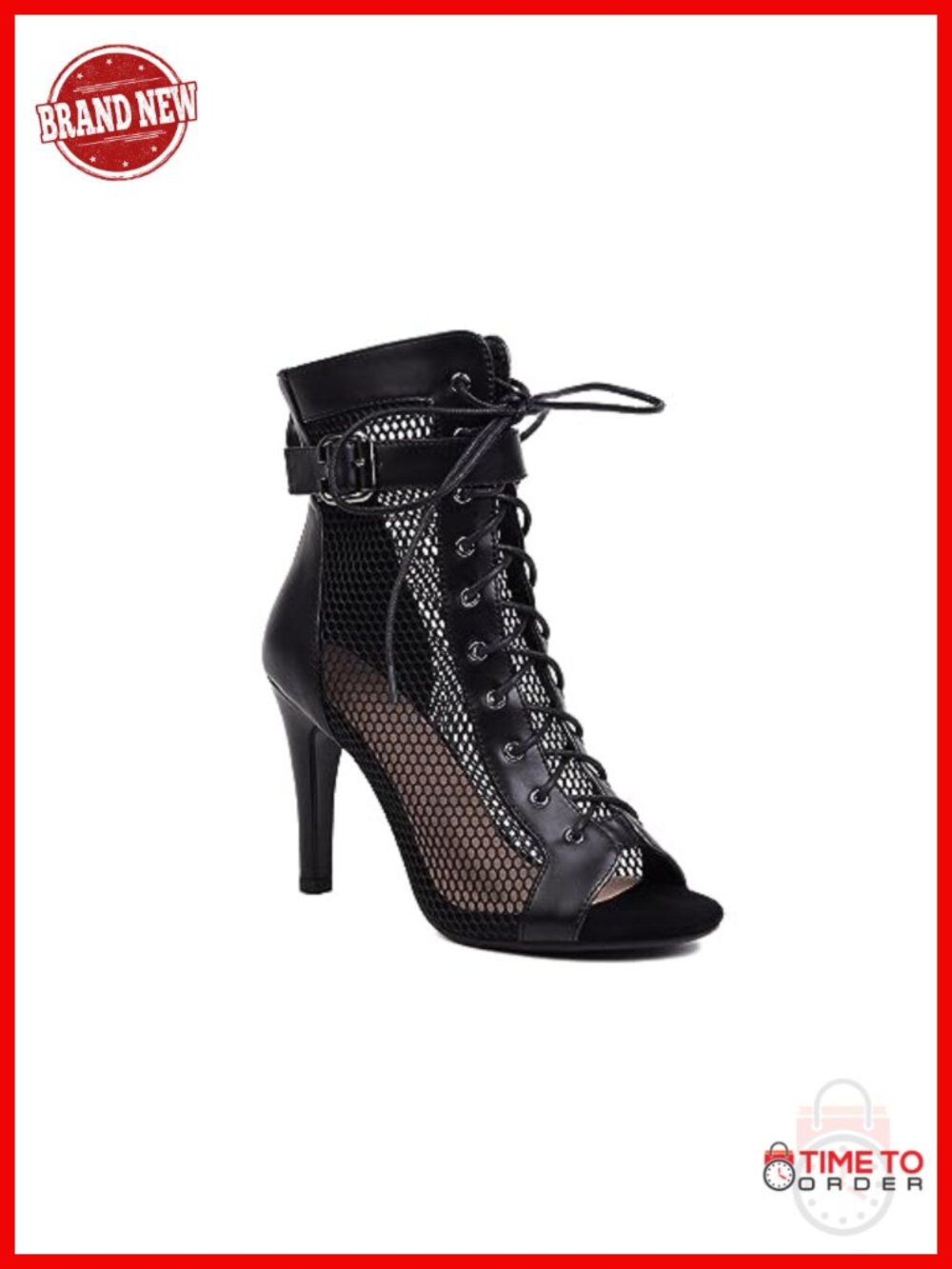 Women's Mesh Peep Toe High Heel Sandals Lace Up Ankle Strap Summer Boots
